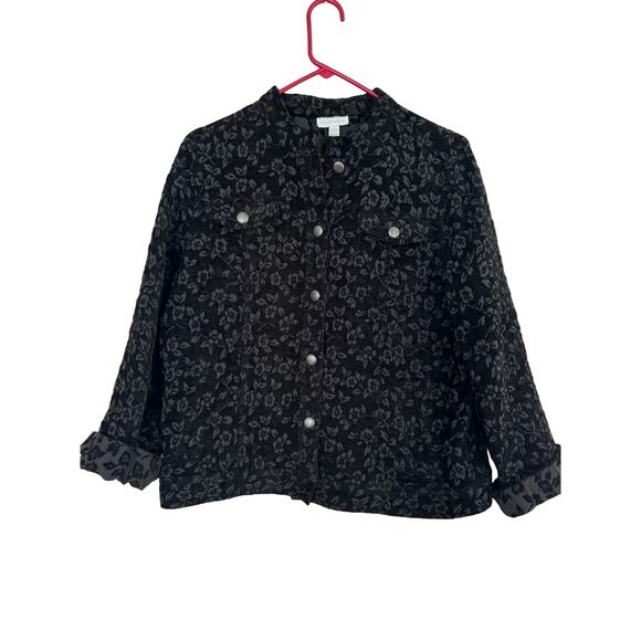 Charter Club Moto Jacket Damask Print Velvety Black Large - Picture 1 of 5